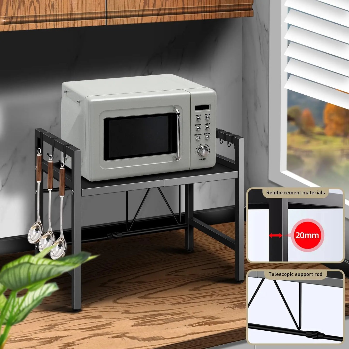 Expandable Microwave Shelf Organizer Rack – Adjustable Kitchen Countertop Storage Stand for Tableware & Appliances