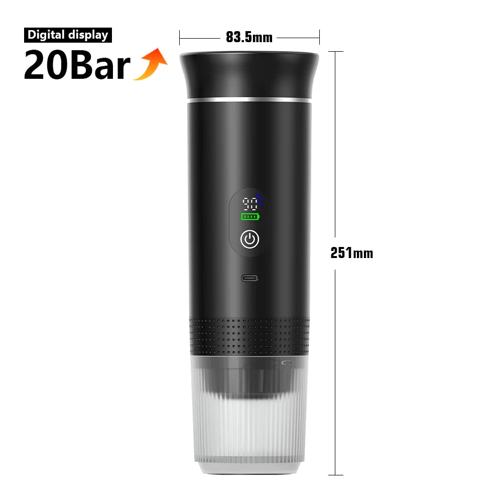 Portable Wireless Espresso Coffee Maker – 3-in-1 Travel Coffee Machine for Capsules & Ground Coffee