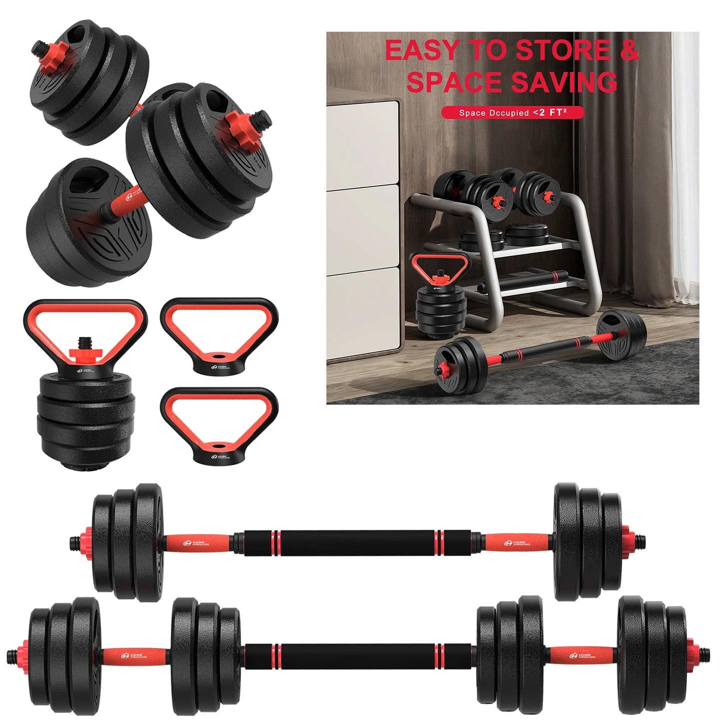 3-in-1 Adjustable Dumbbells & Barbell Set 20KG – Home Gym Weight Training Kit for Full Body Workout