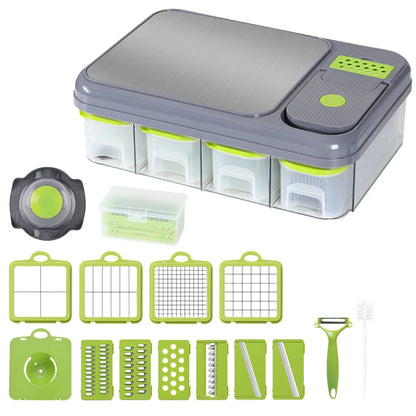Multifunctional Vegetable Chopper & Food Slicer with Container – Portable Kitchen Cutter & Grater Tool
