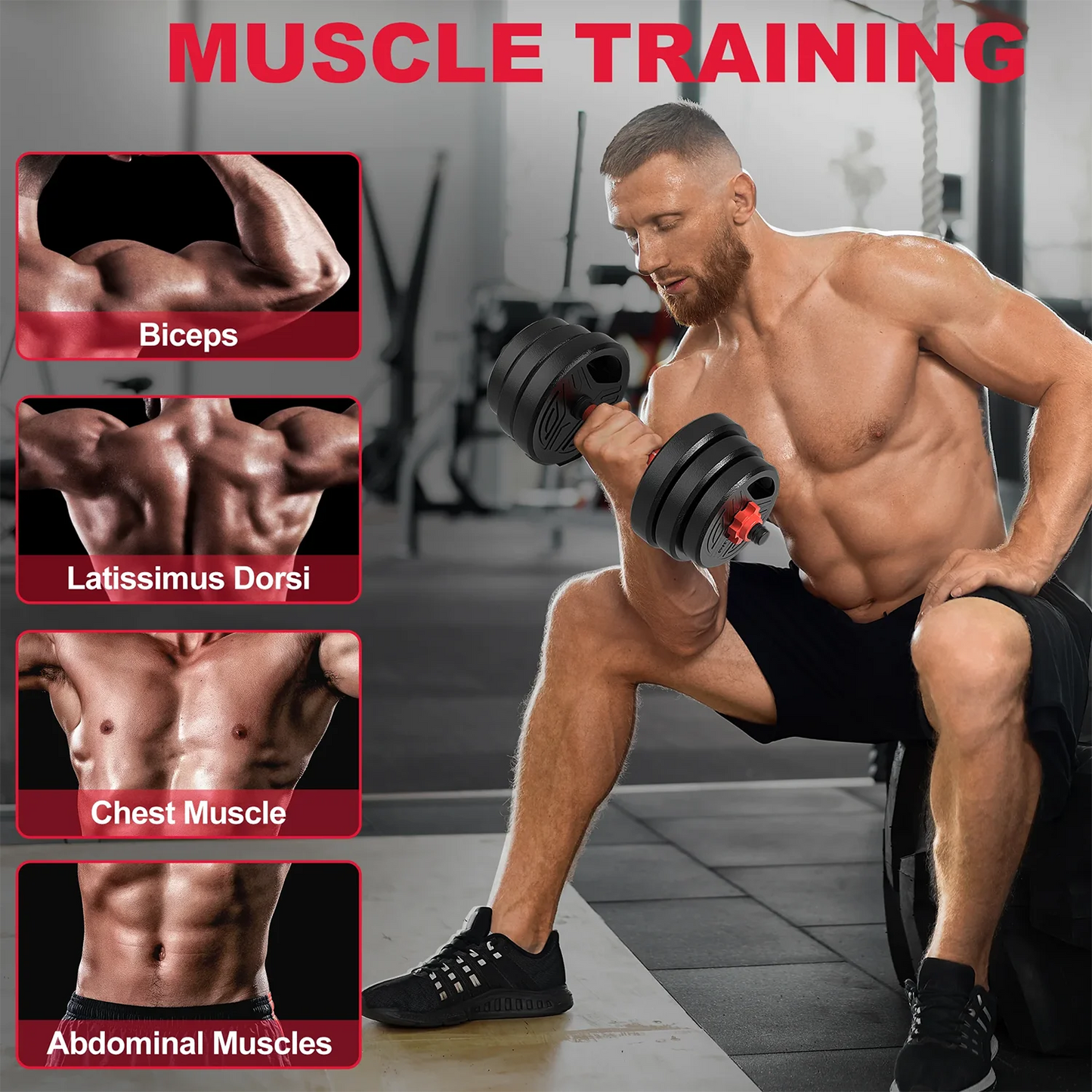 3-in-1 Adjustable Dumbbells & Barbell Set 20KG – Home Gym Weight Training Kit for Full Body Workout