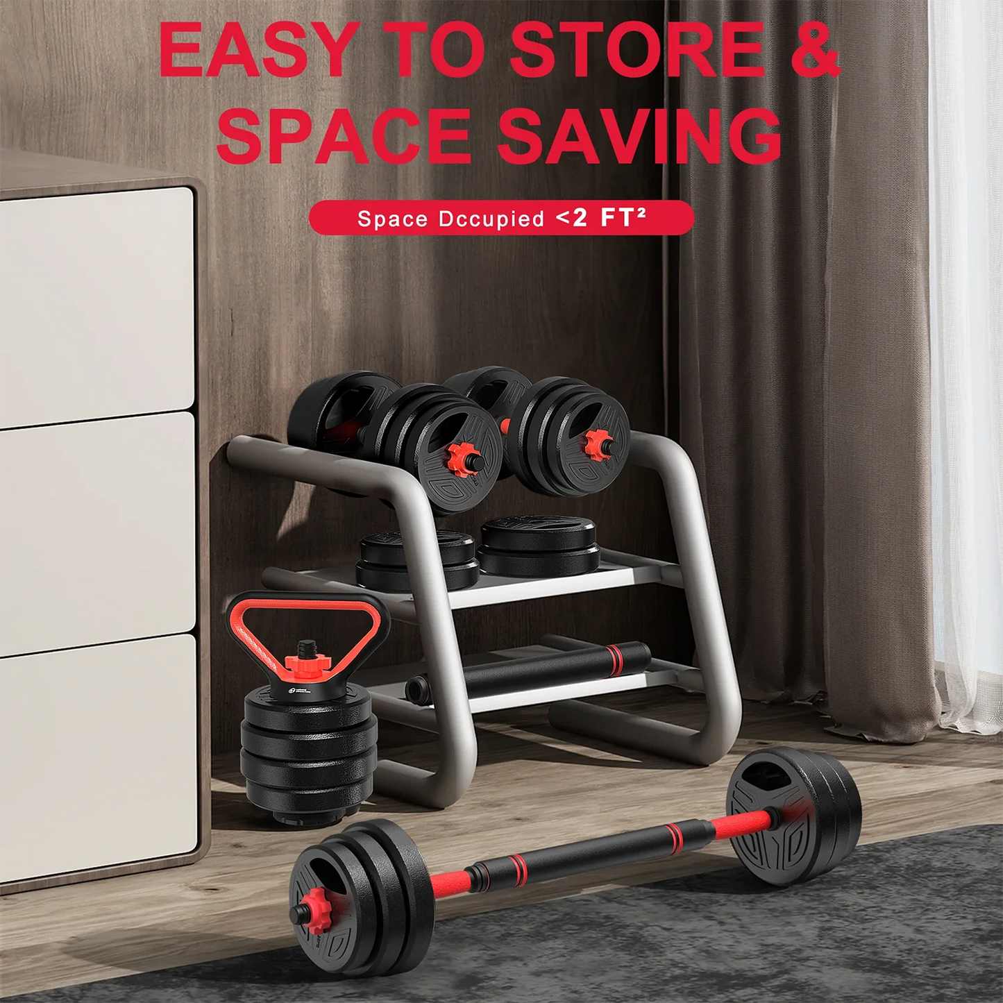 3-in-1 Adjustable Dumbbells & Barbell Set 20KG – Home Gym Weight Training Kit for Full Body Workout