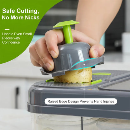 Multifunctional Vegetable Chopper & Food Slicer with Container – Portable Kitchen Cutter & Grater Tool