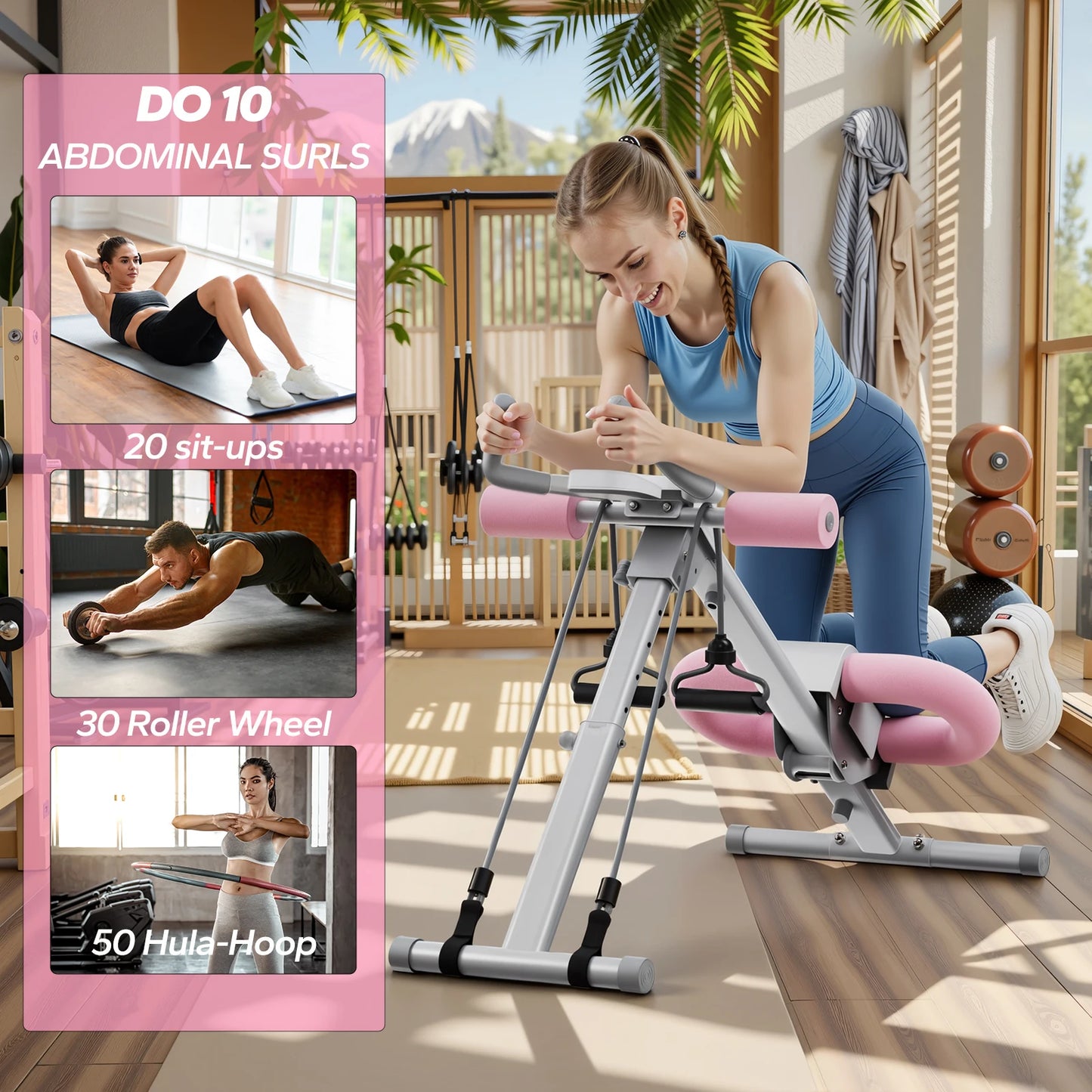 Adjustable Foldable Ab Machine with LCD Display – Core & Abdominal Workout Trainer for Home Gym