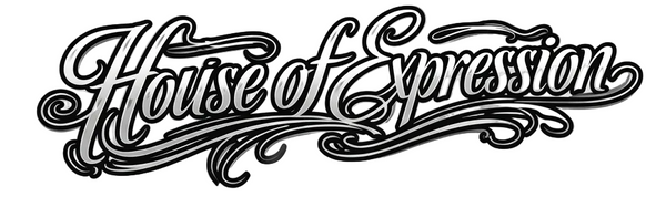 Decorative text 'House of Expression' in a stylized font on a transparent background