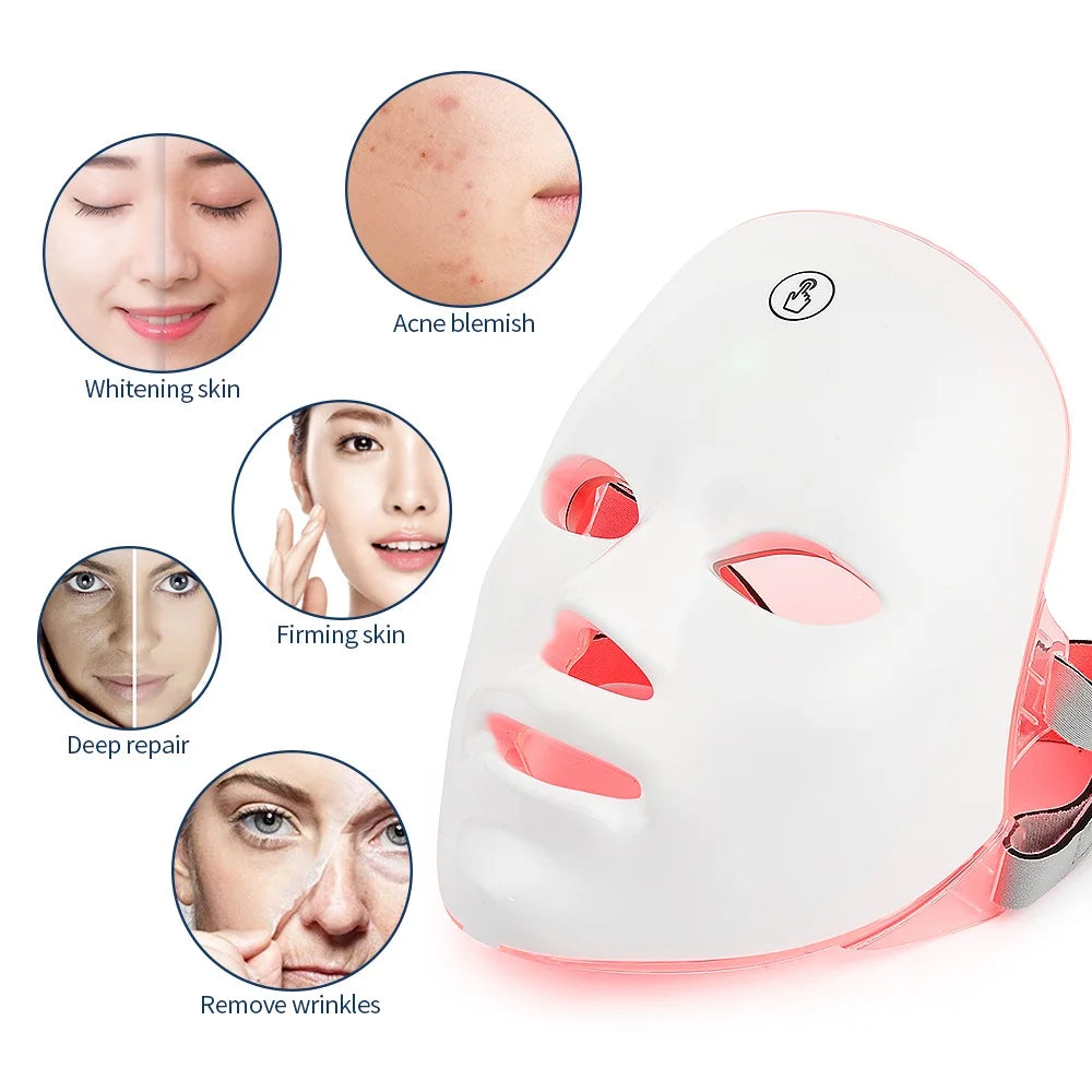 7-Color LED Photon Facial Mask | Wireless Light Therapy Mask for Anti-Aging, Acne Reduction, Skin Tightening & Brightening