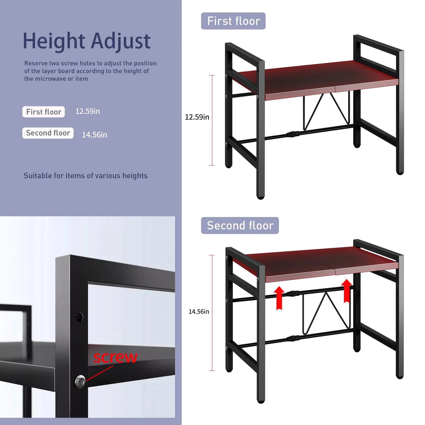 Expandable Microwave Shelf Organizer Rack – Adjustable Kitchen Countertop Storage Stand for Tableware & Appliances