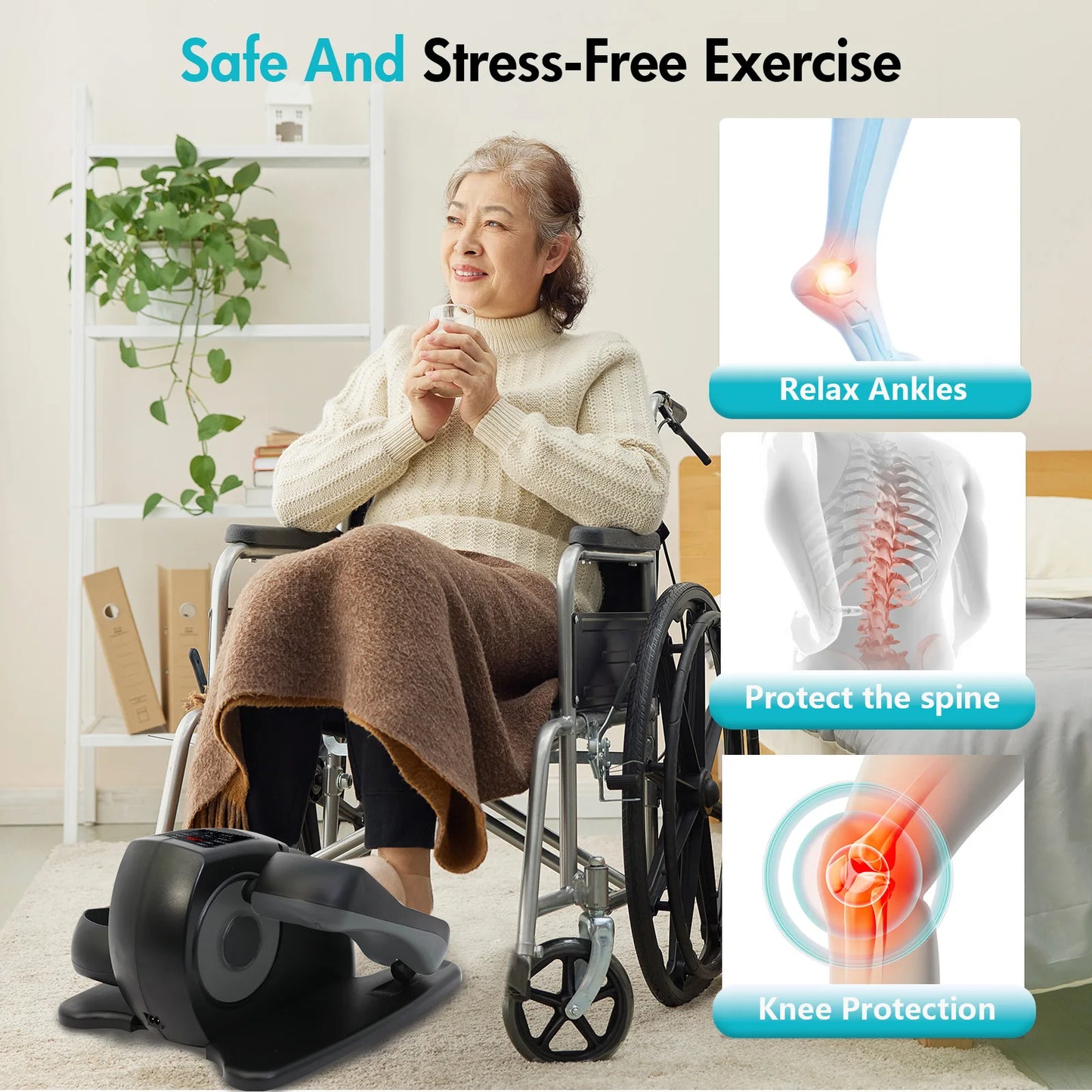 Under Desk Elliptical Machine with Remote Control – Mini Electric Leg Exerciser, Compact Seated Pedal Trainer for Home Office & Seniors