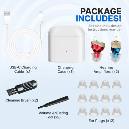 Invisible & Rechargeable Digital Hearing Aids for Seniors - Wireless Sound Amplifiers with Noise Reduction