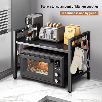 Expandable Microwave Shelf Organizer Rack – Adjustable Kitchen Countertop Storage Stand for Tableware & Appliances
