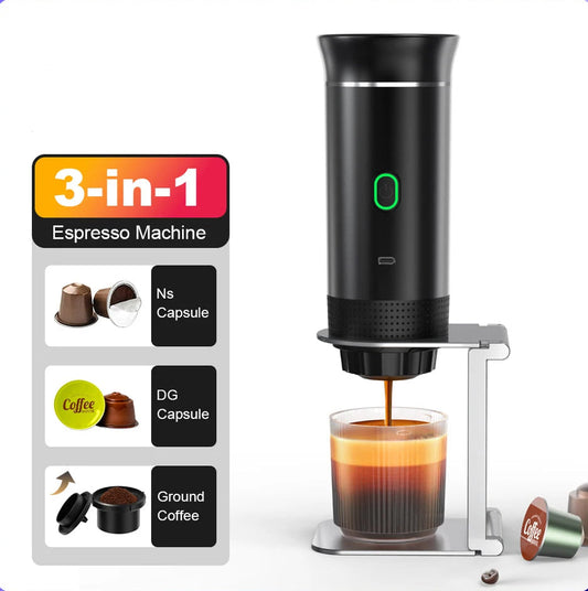 Portable Wireless Espresso Coffee Maker – 3-in-1 Travel Coffee Machine for Capsules & Ground Coffee