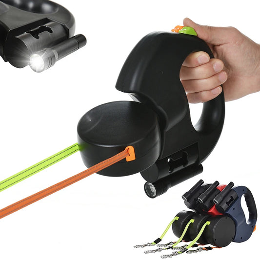 3m Retractable Dog Leash  Reflective Dual Pet Leash Lead 360 Swivel