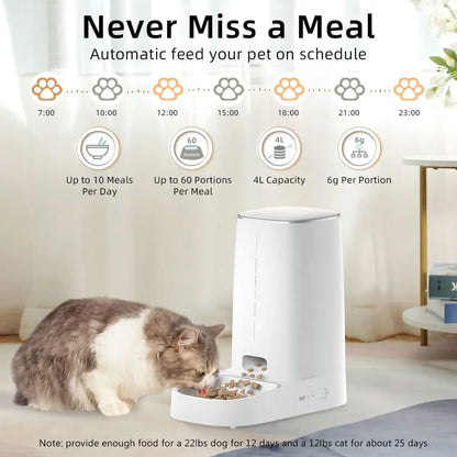 Smart WiFi Automatic Cat Feeder 4L – App Controlled Pet Food Dispenser for Cats & Dogs