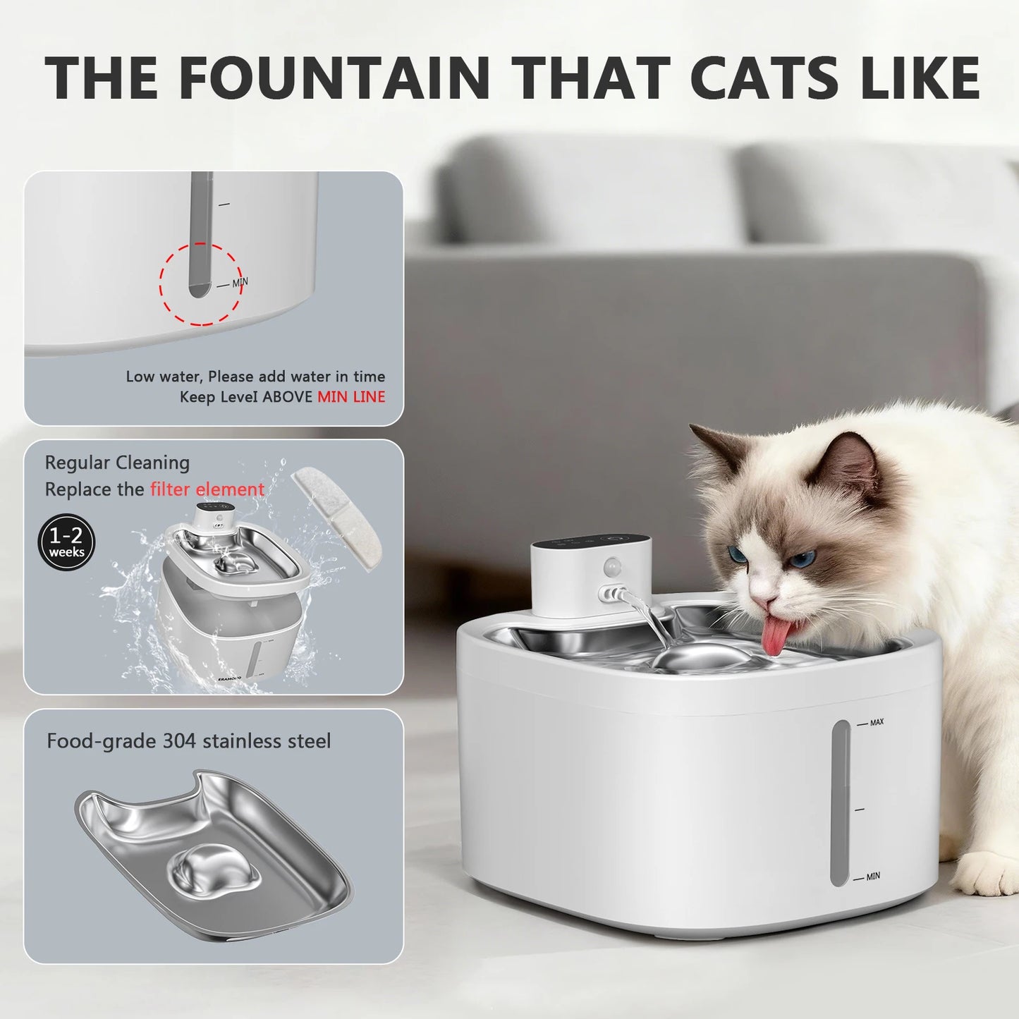 Wireless Cat Water Fountain 3.5L – Stainless Steel Automatic Pet Water Dispenser
