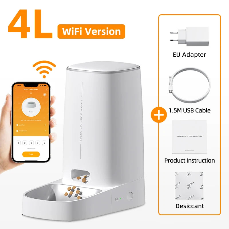 Smart WiFi Automatic Cat Feeder 4L – App Controlled Pet Food Dispenser for Cats & Dogs
