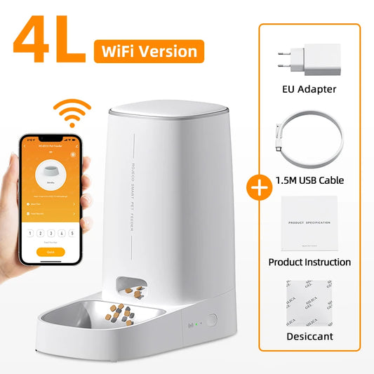 Smart WiFi Automatic Cat Feeder 4L – App Controlled Pet Food Dispenser for Cats & Dogs