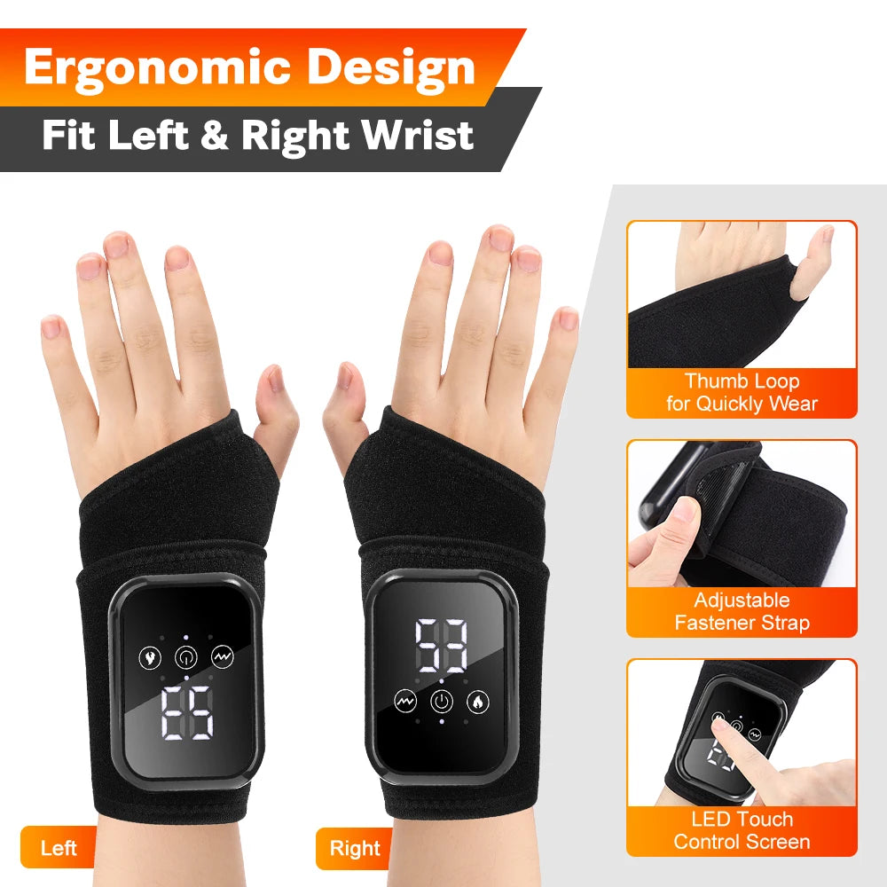 Electric Heating Wrist Massager Brace – Rechargeable Wrist Support Wrap for Carpal Tunnel & Tendon Relief