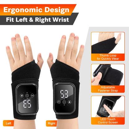 Electric Heating Wrist Massager Brace – Rechargeable Wrist Support Wrap for Carpal Tunnel & Tendon Relief
