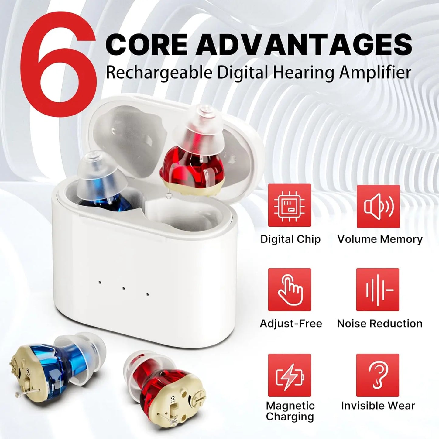 Invisible & Rechargeable Digital Hearing Aids for Seniors - Wireless Sound Amplifiers with Noise Reduction