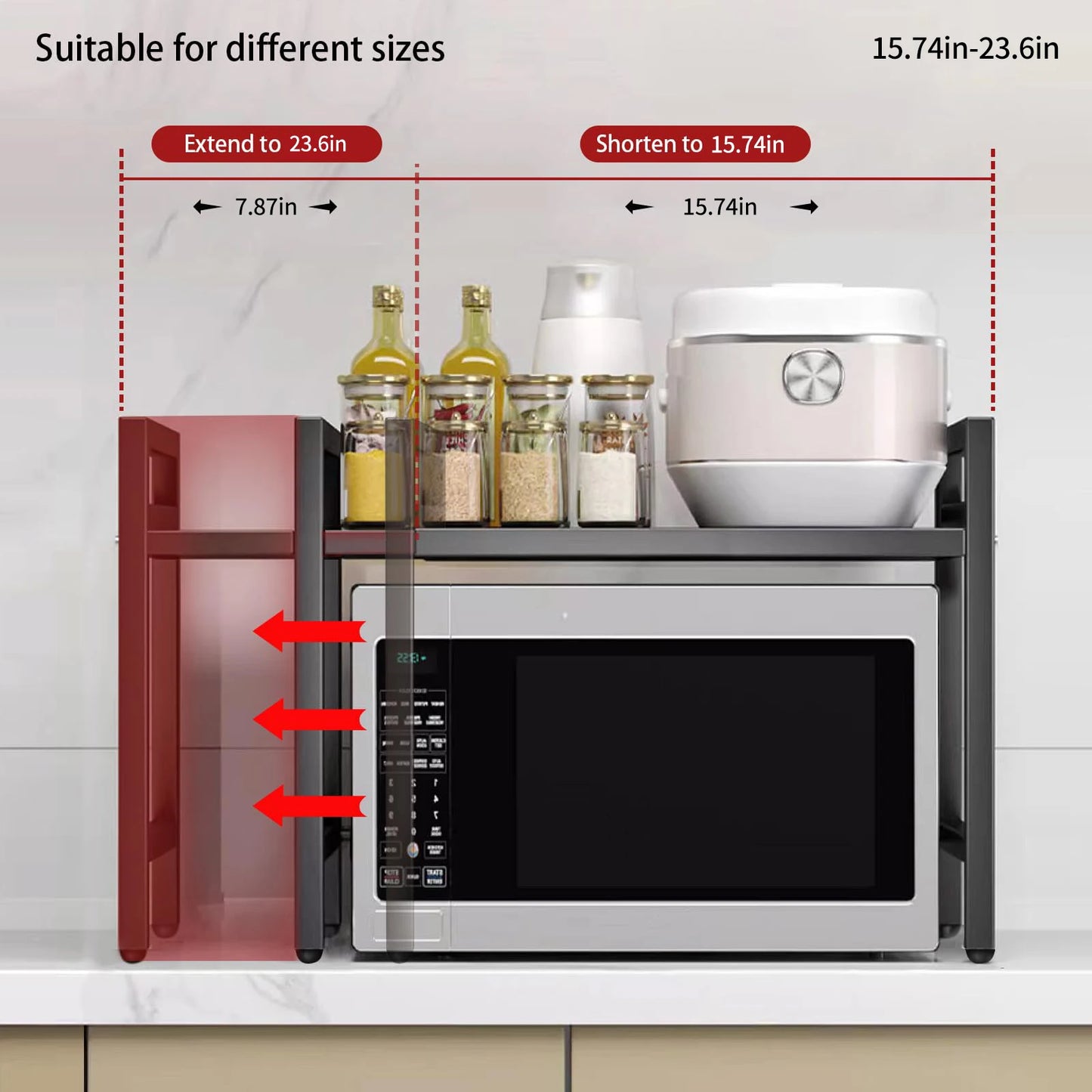 Expandable Microwave Shelf Organizer Rack – Adjustable Kitchen Countertop Storage Stand for Tableware & Appliances