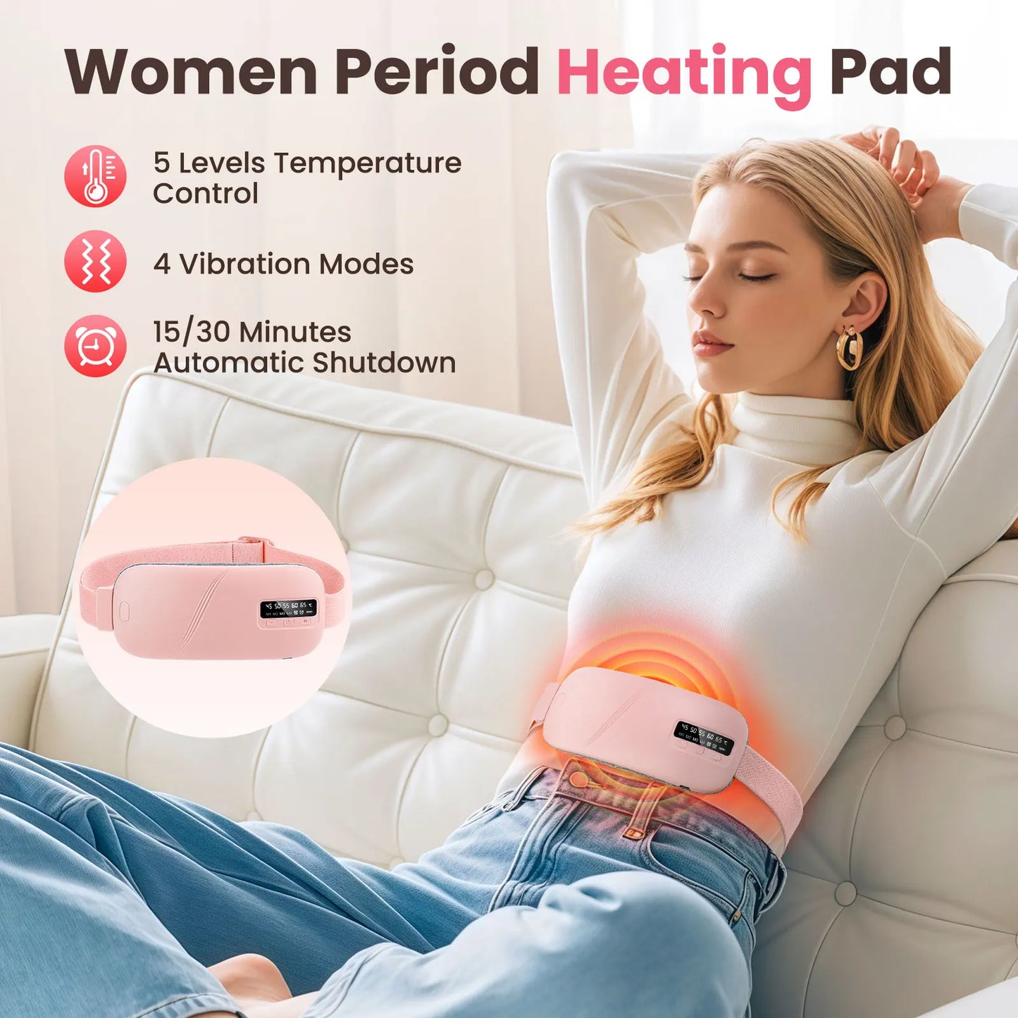Electric Heating Waist Massage Belt – Smart Menstrual Heating Pad with Vibration Therapy for Period Cramp Relief