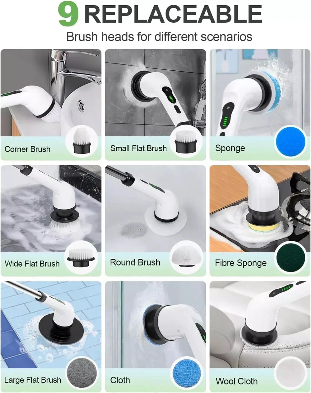 9-in-1 Electric Spin Scrubber – Cordless Handheld Power Cleaning Brush with Adjustable Handle