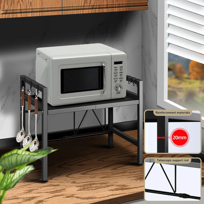 Expandable Microwave Shelf Organizer Rack – Adjustable Kitchen Countertop Storage Stand for Tableware & Appliances