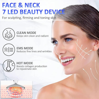7-Color EMS Neck & Face Lifting Massager – LED Photon Therapy Skin Tightening & Anti-Wrinkle Device