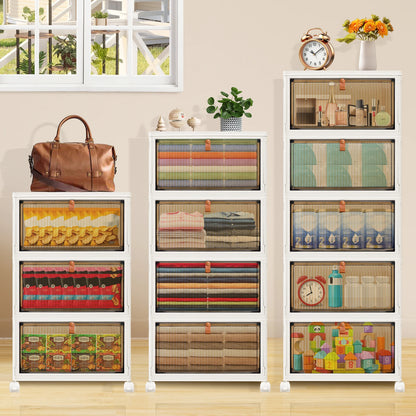 3/4/5 Tier Foldable Storage Organizer with Wheels & Lids – Stackable Plastic Storage Boxes for Home