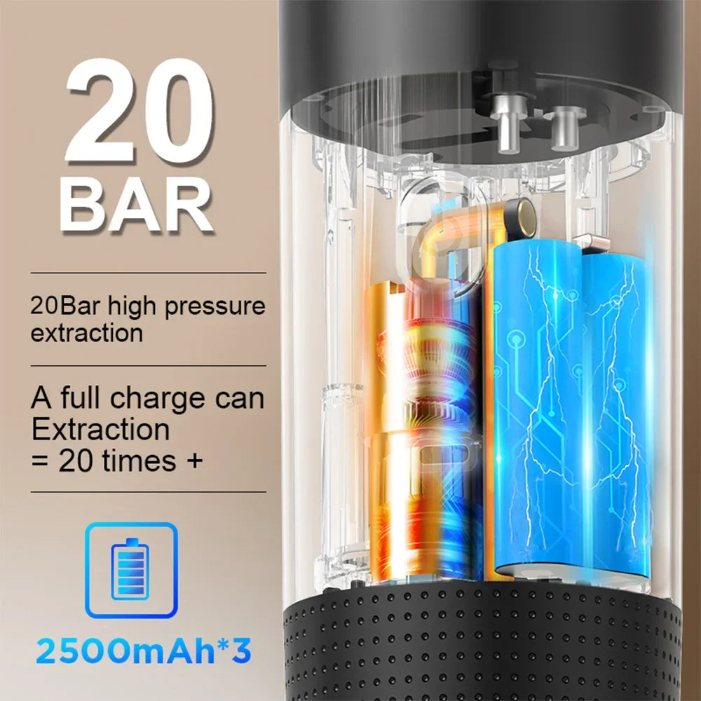 Portable Wireless Espresso Coffee Maker – 3-in-1 Travel Coffee Machine for Capsules & Ground Coffee