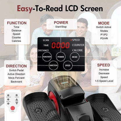 Under Desk Elliptical Machine with Remote Control – Mini Electric Leg Exerciser, Compact Seated Pedal Trainer for Home Office & Seniors