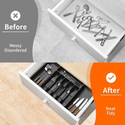 Expandable Cutlery Drawer Organiser – Adjustable Kitchen Utensil Tray with 8 Compartments for Spoons, Forks & Knives