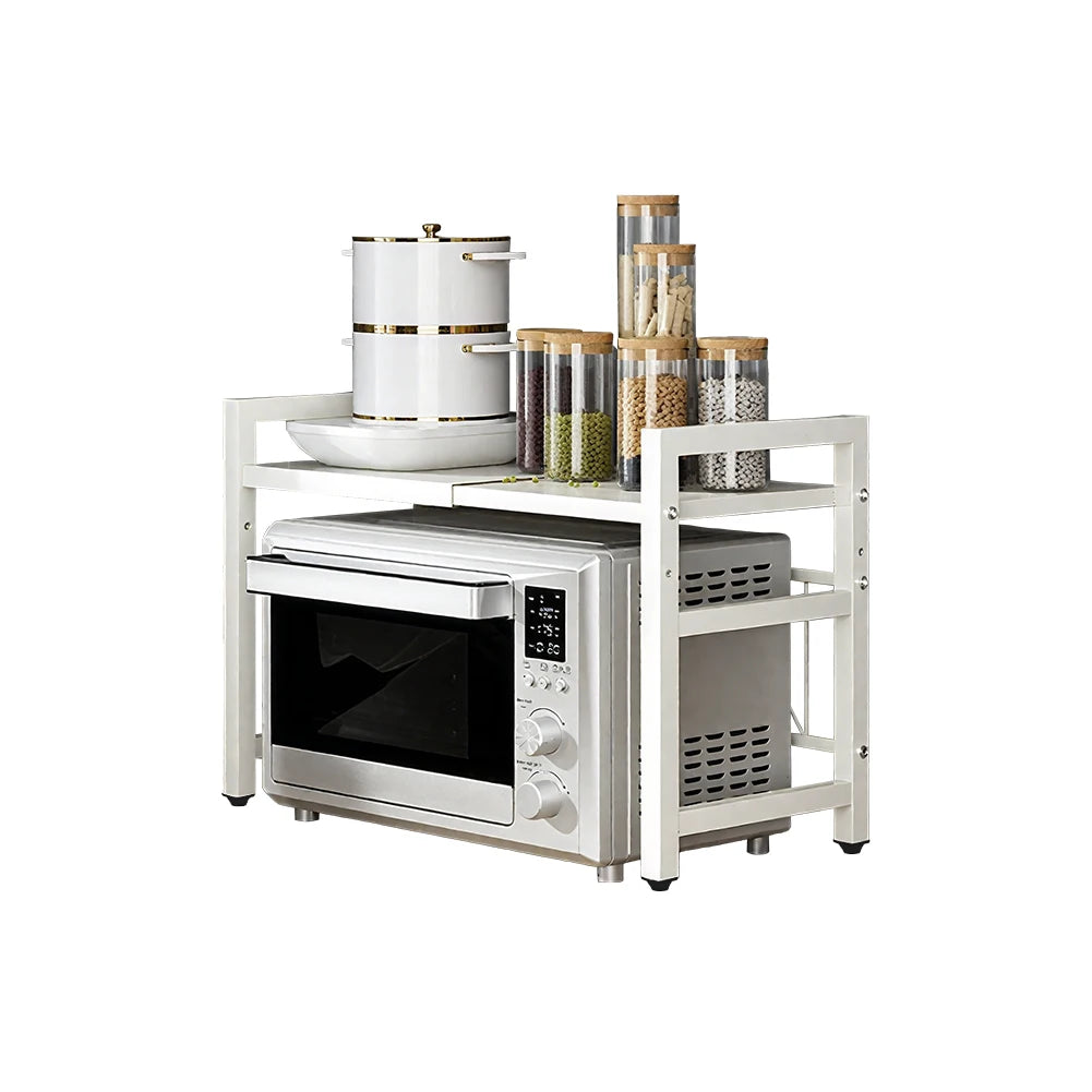 Expandable Microwave Shelf Organizer Rack – Adjustable Kitchen Countertop Storage Stand for Tableware & Appliances