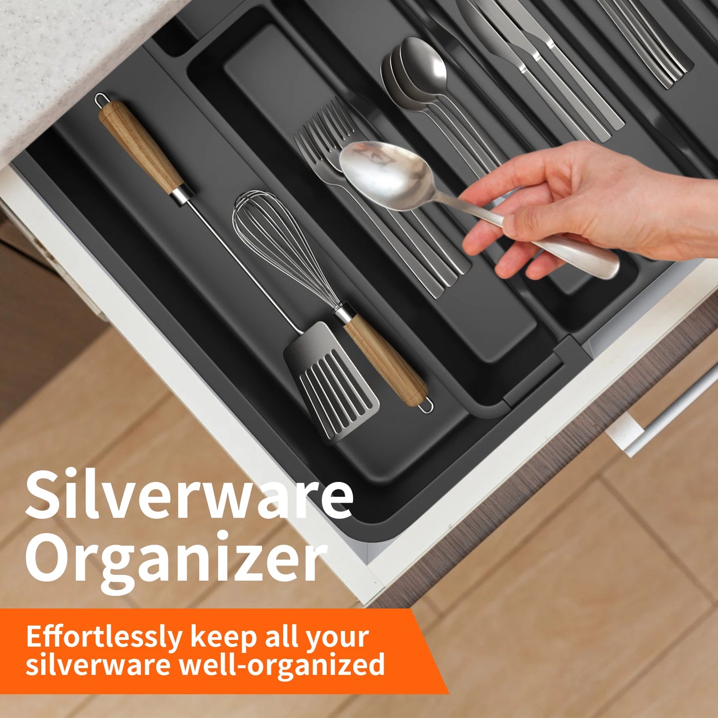 Expandable Cutlery Drawer Organiser – Adjustable Kitchen Utensil Tray with 8 Compartments for Spoons, Forks & Knives