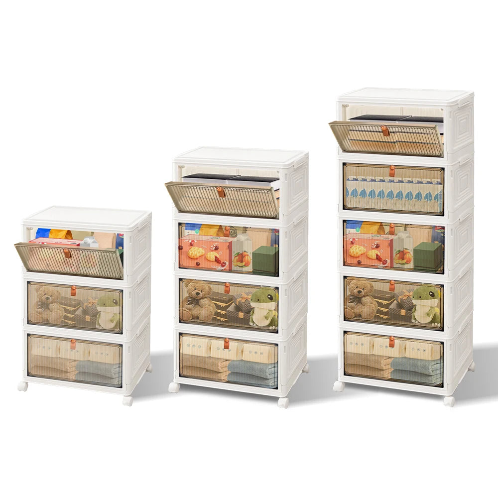 3/4/5 Tier Foldable Storage Organizer with Wheels & Lids – Stackable Plastic Storage Boxes for Home