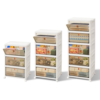 3/4/5 Tier Foldable Storage Organizer with Wheels & Lids – Stackable Plastic Storage Boxes for Home