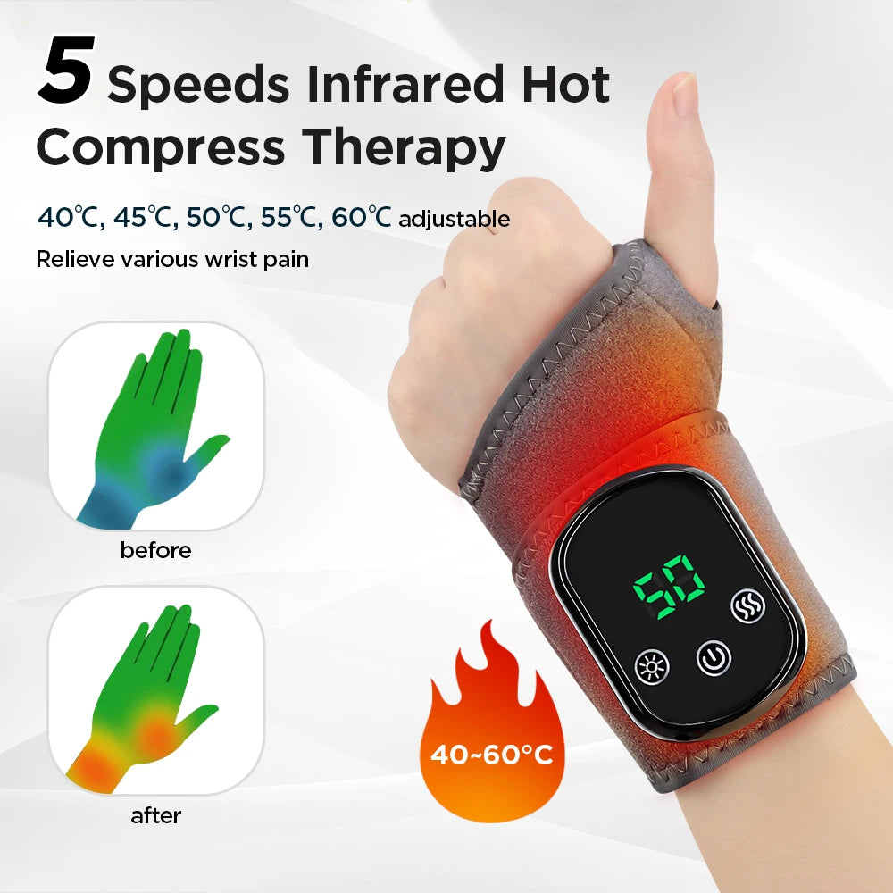 Electric Heating Wrist Massager Brace – Rechargeable Wrist Support Wrap for Carpal Tunnel & Tendon Relief