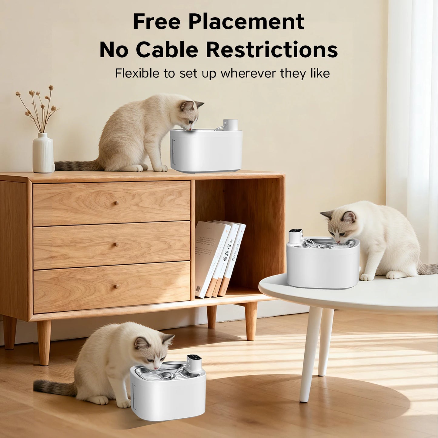 Wireless Cat Water Fountain 3.5L – Stainless Steel Automatic Pet Water Dispenser